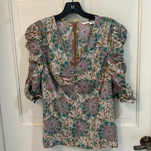 Veronica Beard silk 3/4 length sleeve back sip caramel multi color Henrieta top